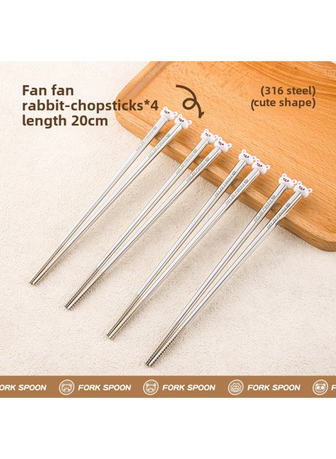 Children's Creative Fork Spoon 304 Stainless Steel Short Handle Cartoon Tableware Household Baby Dining Portable Tableware Suit-Specifications:No Specifications-Color:Fan Rabbit Chopsticks * 4 - Image 1