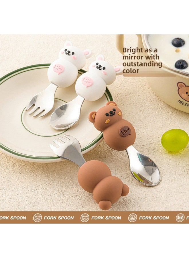 Children's Creative Fork Spoon 304 Stainless Steel Short Handle Cartoon Tableware Household Baby Dining Portable Tableware Suit-Specifications:No Specifications-Color:Fan Rabbit Chopsticks * 4 - Image 3