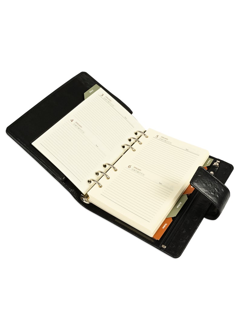 FIS® Leather Organizer  "STRUTHIO" and Activity Journal, Size : (11x17cm), Color : Black_ FSORLO4BK - Image 1