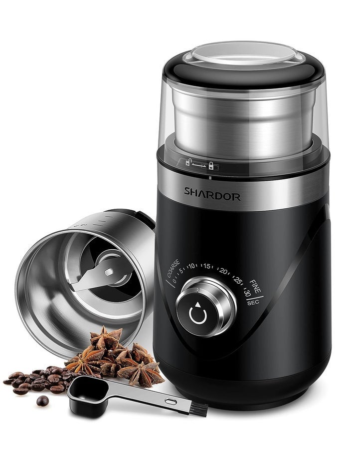 ADJUSTABLE COFFEE GRINDER ELECTRIC SPICE GRINDER COFFEE BEAN GRINDER ESPRESSO GRINDER WITH 1 REMOVABLE STAINLESS STEEL BOWL BLACK