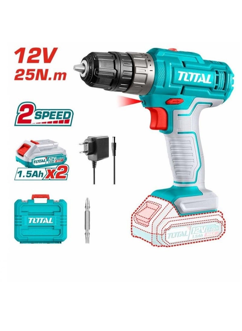 TOTAL TOOLS Lithium-Ion cordless drill 12V 1.5 Ah Max.torque:25NM  TDLI1228