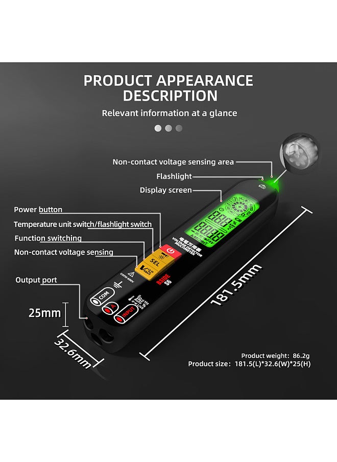BSIDE S6 Digital Multimeter Professional Voltage Resistance Frequency Capacitance Measurement Tester Digital Backlight Display Multitester NCV Voltage Detector True RMS Tester  - Image 3