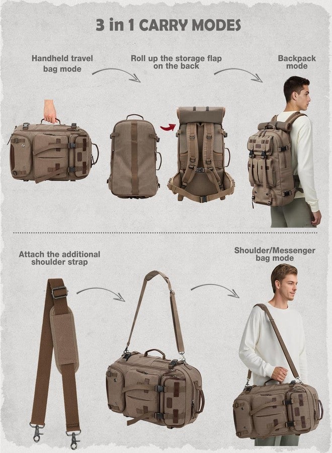 جونيكس حقيبة ظهر قماشية من جونكس، حقيبة سفر كلاسيكية 3 في 1، حقيبة ظهر كبيرة للكمبيوتر المحمول مع حزام كتف قابل للتحويل، لون بني قهوة، 35 لتر، حقيبة ظهر 3 في 1 - Image 5