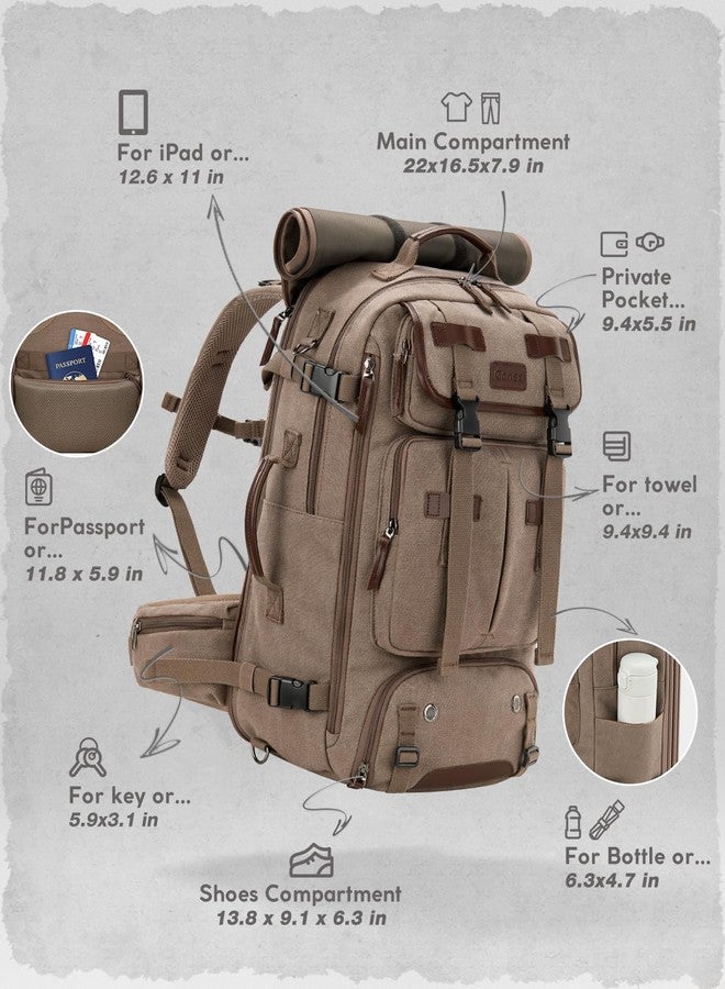 جونيكس حقيبة ظهر قماشية من جونكس، حقيبة سفر كلاسيكية 3 في 1، حقيبة ظهر كبيرة للكمبيوتر المحمول مع حزام كتف قابل للتحويل، لون بني قهوة، 35 لتر، حقيبة ظهر 3 في 1 - Image 3