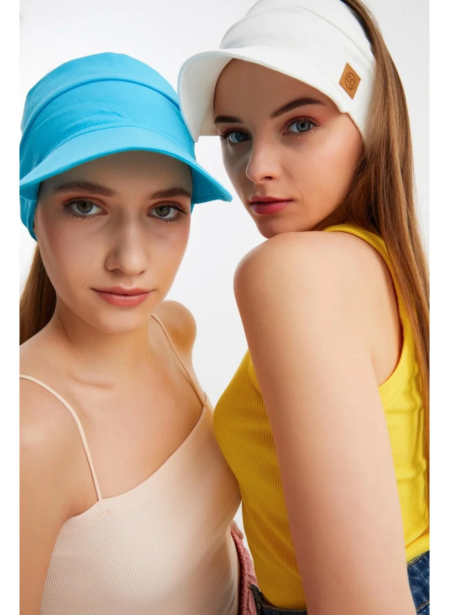 Butikgiz White - Aqua UV Protected Folding Open Top Soft Brim 100% Cotton Combed Tennis Visor Hat Set of 2