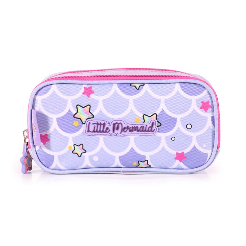 Milk & Moo Girls Pen Pencil Case for School, School Pouch Bag, Name Tags, Double Compartment with Zipper, Durable & Lightweight, Little Mermaid Design, Stationary Organiser Bag - Image 4