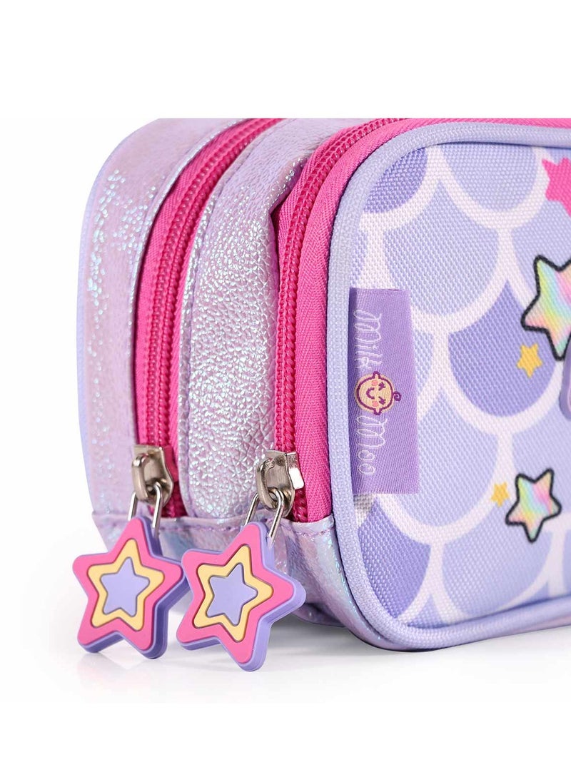 Girls Pen Pencil Case for School, School Pouch Bag, Name Tags, Double Compartment with Zipper, Durable & Lightweight, Little Mermaid Design, Stationary Organiser Bag