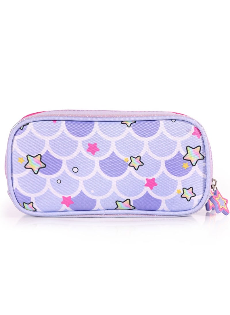 Girls Pen Pencil Case for School, School Pouch Bag, Name Tags, Double Compartment with Zipper, Durable & Lightweight, Little Mermaid Design, Stationary Organiser Bag