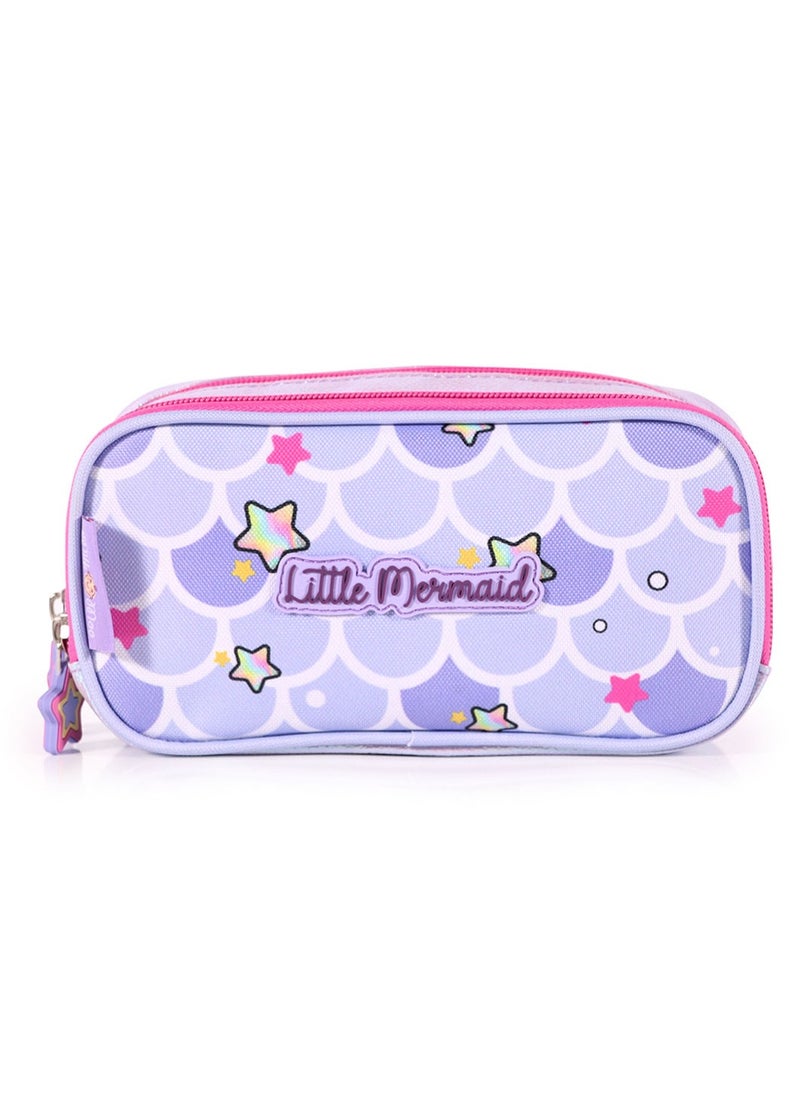 Girls Pen Pencil Case for School, School Pouch Bag, Name Tags, Double Compartment with Zipper, Durable & Lightweight, Little Mermaid Design, Stationary Organiser Bag