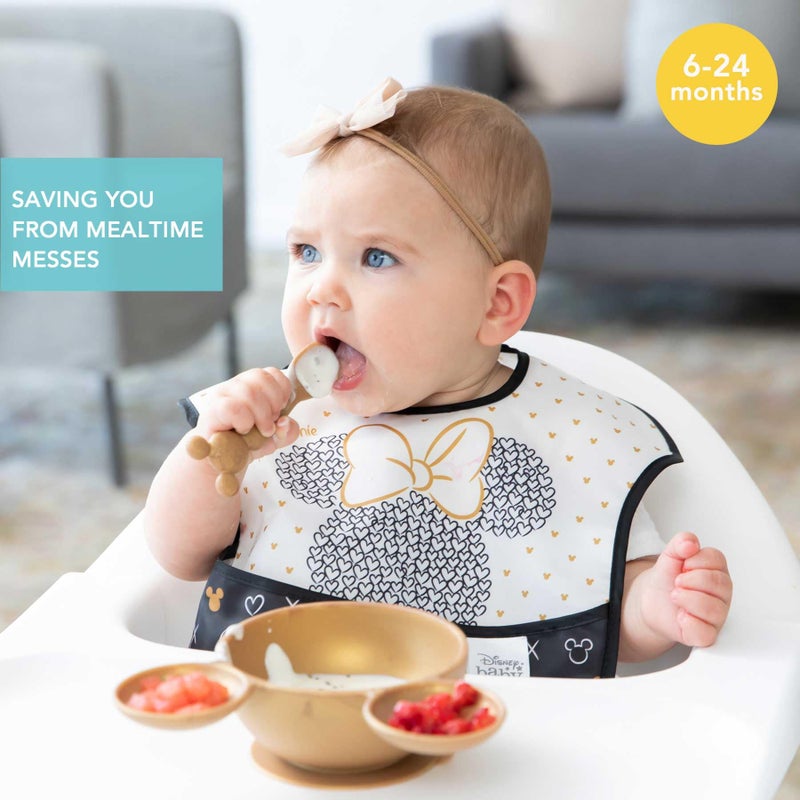 Bumkins Disney Bibs for Girl or Boy, SuperBib Baby and Toddler for 6-24 Months, Essential Must Have for Eating, Feeding, Baby Led Weaning, Mess Saving Waterproof Soft Fabric, 3-pk Minnie Mouse Icon - Image 2