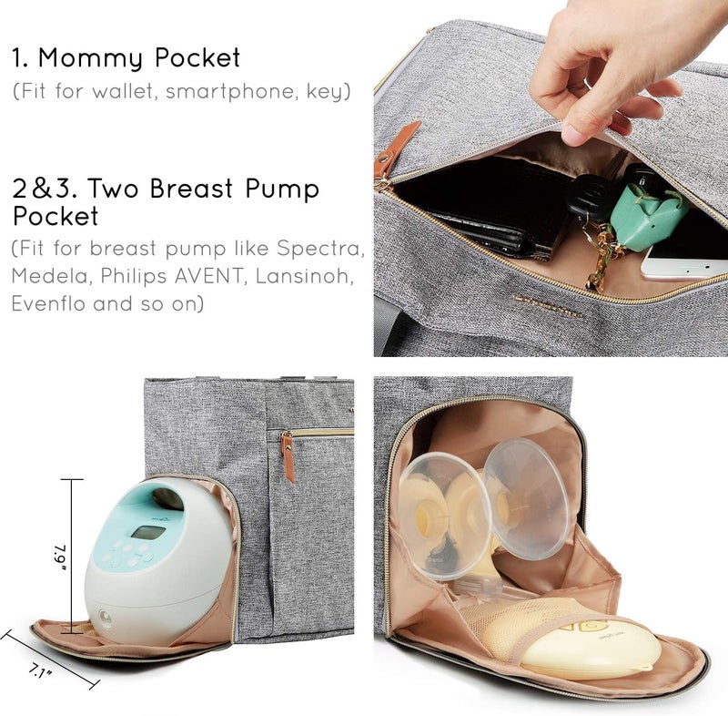 MOMMORE Breast Pump Bag Diaper Tote Bag with 15 Inch Laptop Sleeve Fit Most Breast Pumps Like Medela, Spectra S1,S2, Evenflo - Image 5