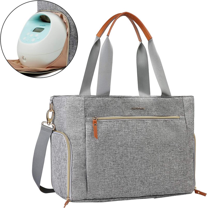 MOMMORE Breast Pump Bag Diaper Tote Bag with 15 Inch Laptop Sleeve Fit Most Breast Pumps Like Medela, Spectra S1,S2, Evenflo - Image 1