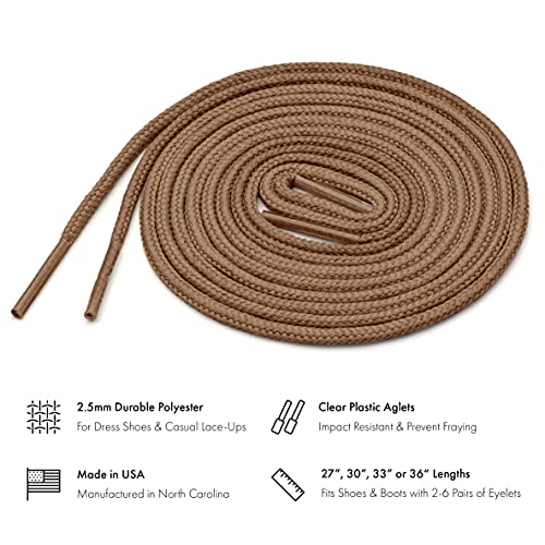 Benchmark Basics 36" Walnut Dress Shoe Laces - Round Waxed Shoestrings for Shoes & Boots - 1/10" (2.5mm) Diameter - 1 Pair - Image 2