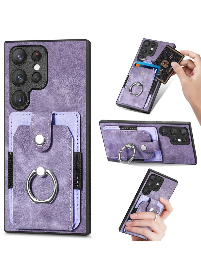 SYOSI, Phone Cases for Samsung Galaxy S23 Ultra, PU Leather Case with Card Holder Credit Card Slot with Ring Stand, Retro Slim Cellphone Protective Cover - Image 1