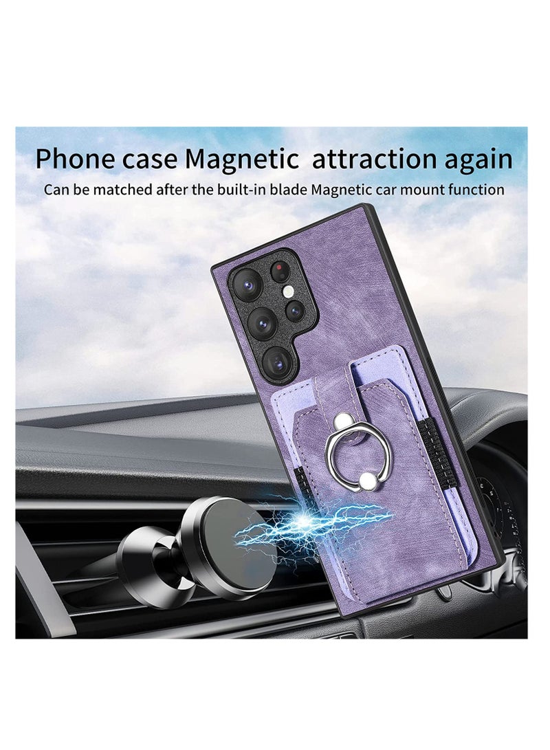 SYOSI, Phone Cases for Samsung Galaxy S23 Ultra, PU Leather Case with Card Holder Credit Card Slot with Ring Stand, Retro Slim Cellphone Protective Cover - Image 5