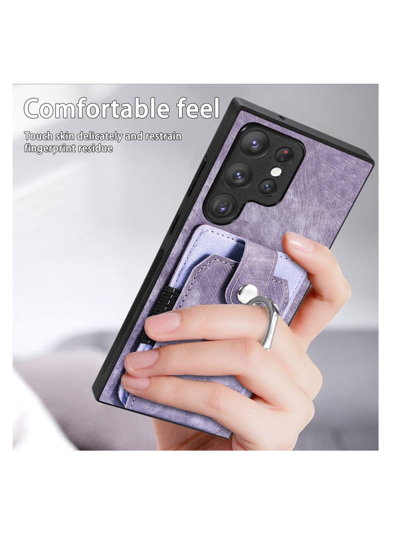 SYOSI, Phone Cases for Samsung Galaxy S23 Ultra, PU Leather Case with Card Holder Credit Card Slot with Ring Stand, Retro Slim Cellphone Protective Cover - Image 3