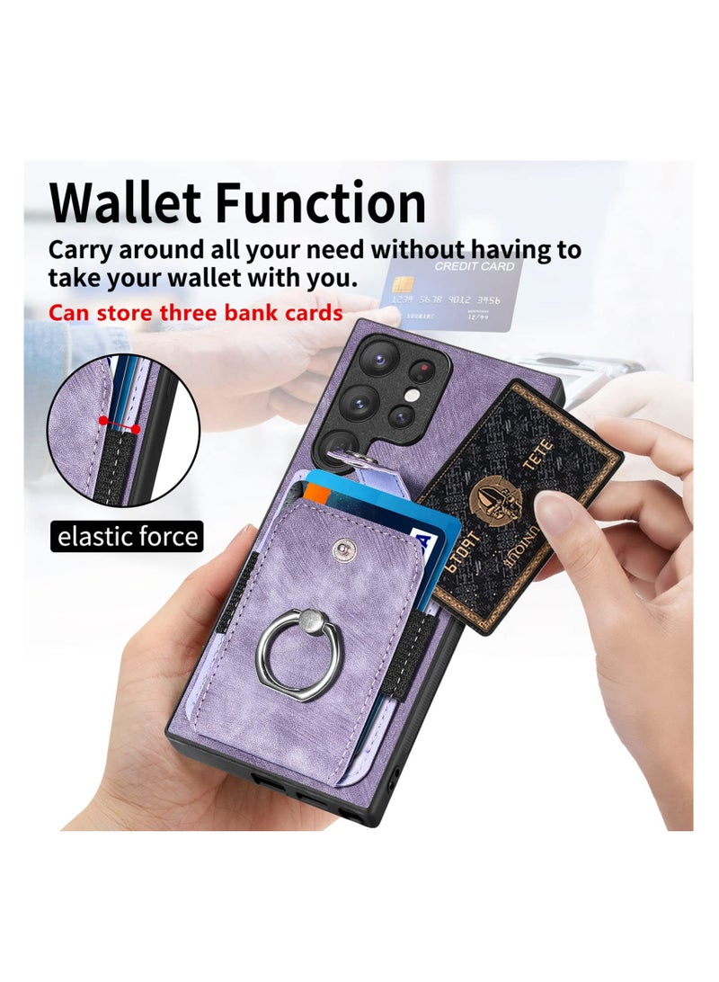 SYOSI, Phone Cases for Samsung Galaxy S23 Ultra, PU Leather Case with Card Holder Credit Card Slot with Ring Stand, Retro Slim Cellphone Protective Cover - Image 4