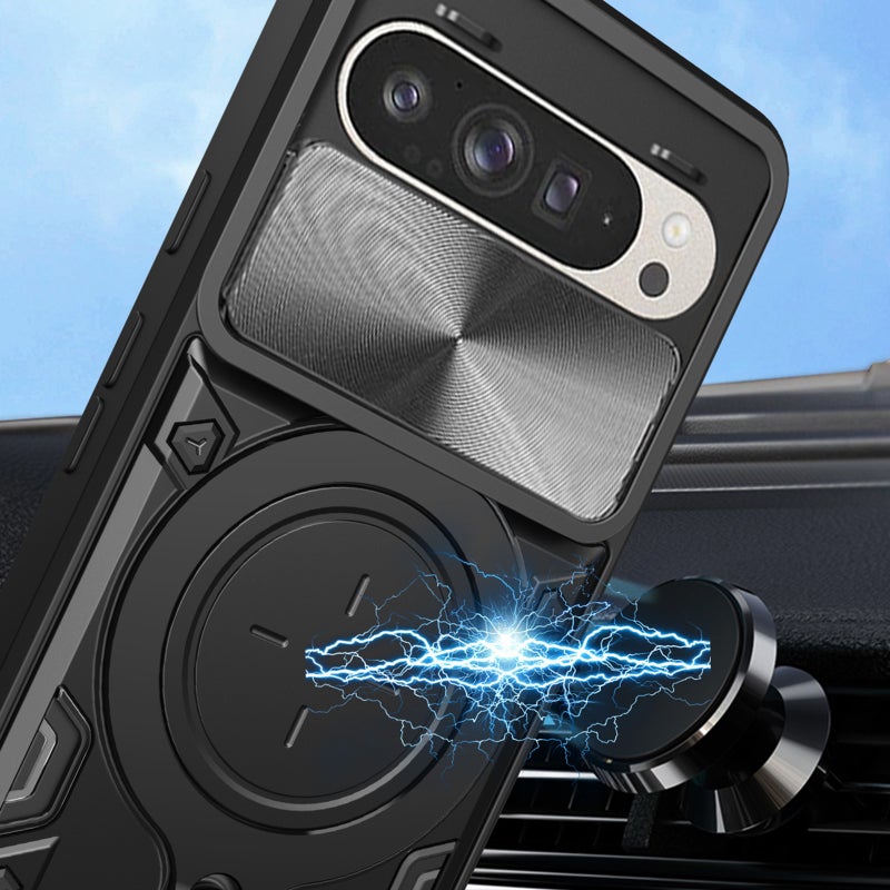 HuHa Protective Cover For Google Pixel 9 / 9 Pro CD Texture Sliding Camshield Magnetic Holder Phone Case(Black) - Image 4