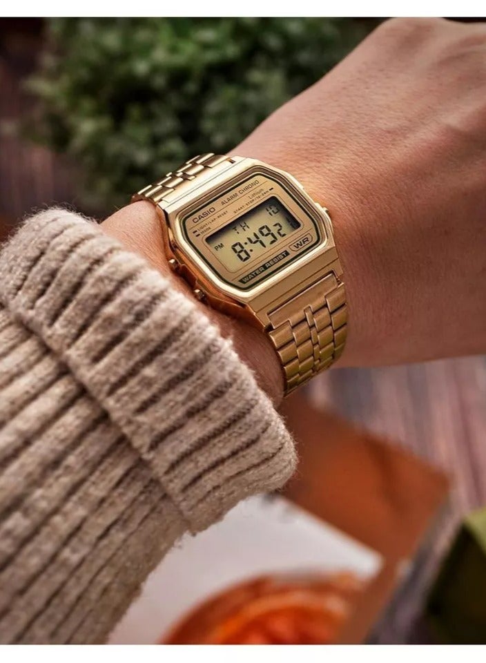 CASIO ساعة رقمية ذات قرص ذهبي عتيق للرجال والنساء A-158WEGV-9A - Image 3
