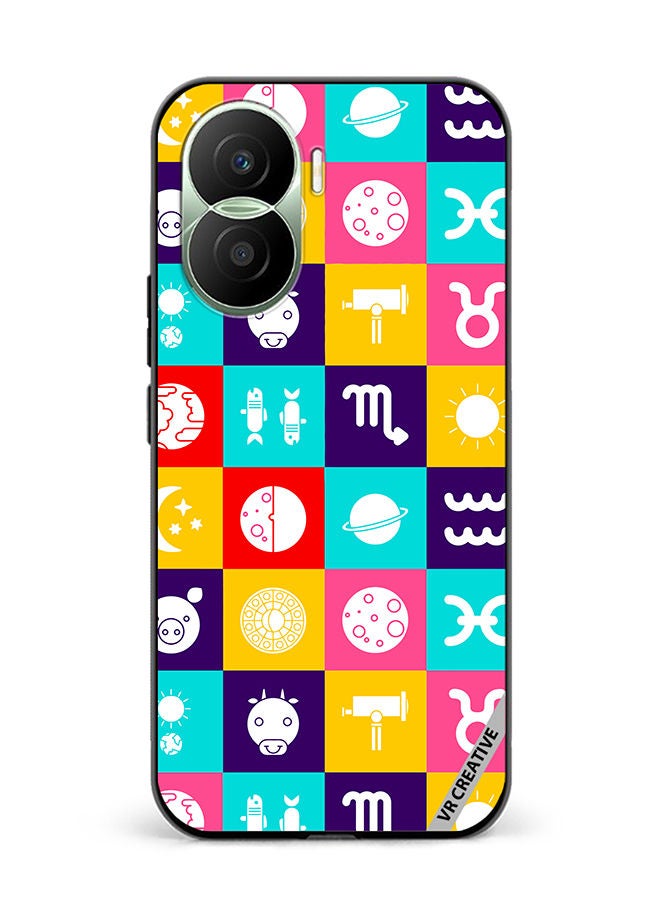 VR CREATIVE Protective Case Cover For Honor Play7T Pro Taurus Zodiac, Pisces Astrology Horoscope Circle, Moon And Stars And Icon Design Multicolour - Image 1