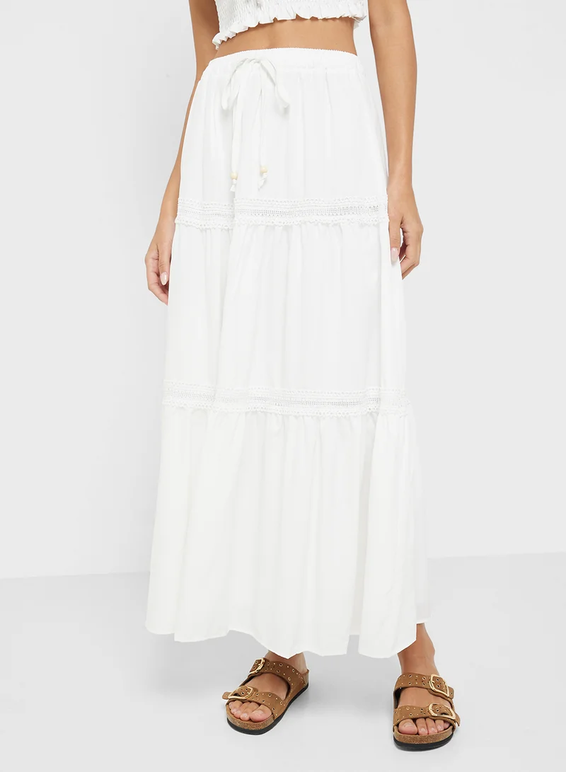 Ginger Off Shoulder Smocked Crop Top & Tiered Maxi Skirt Co-Ord Set