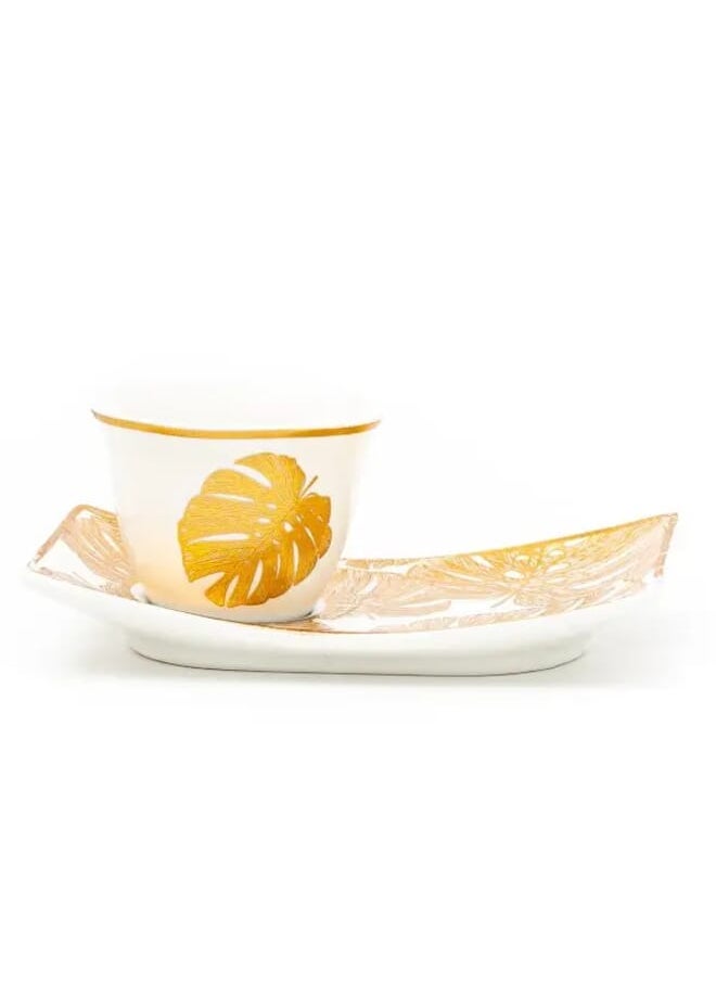 Alsaif Gallery Set of Arabic coffee cups with a white dessert plate and gold leaf 12 pieces  - Image 2
