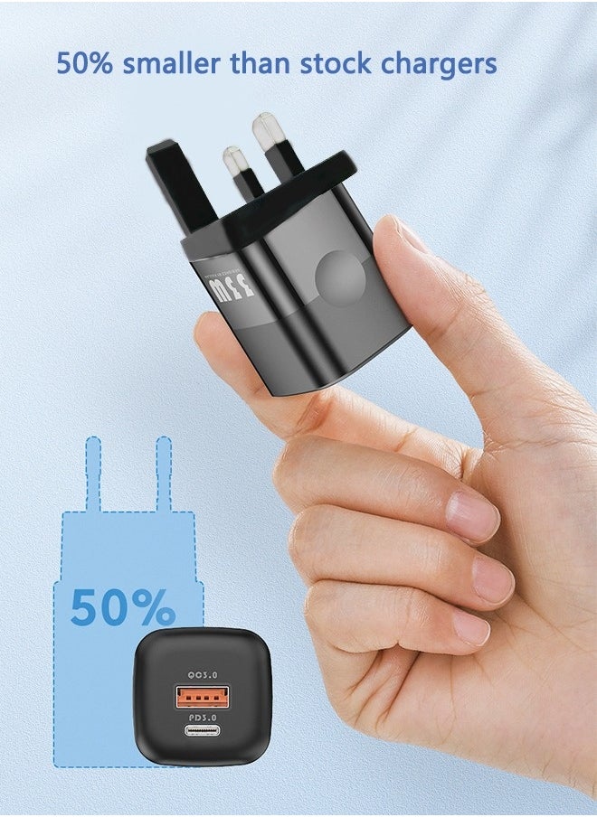 33W GaN Charger Power Fast Charging Adapter Type C PD Fast Charger USB C Charger Head USB A Plug for iPhone Switch ipad Mac,etc Black