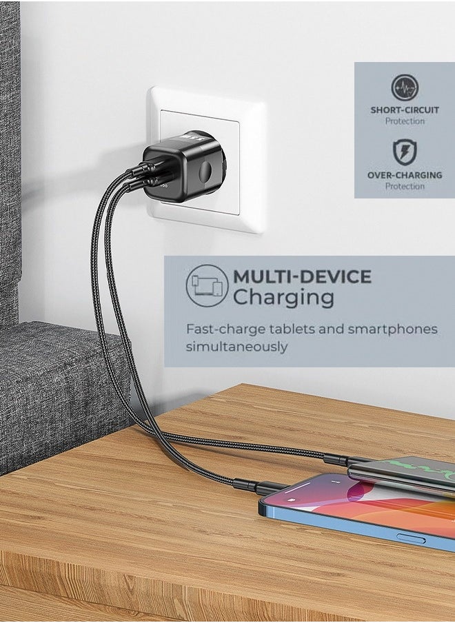 33W GaN Charger Power Fast Charging Adapter Type C PD Fast Charger USB C Charger Head USB A Plug for iPhone Switch ipad Mac,etc Black