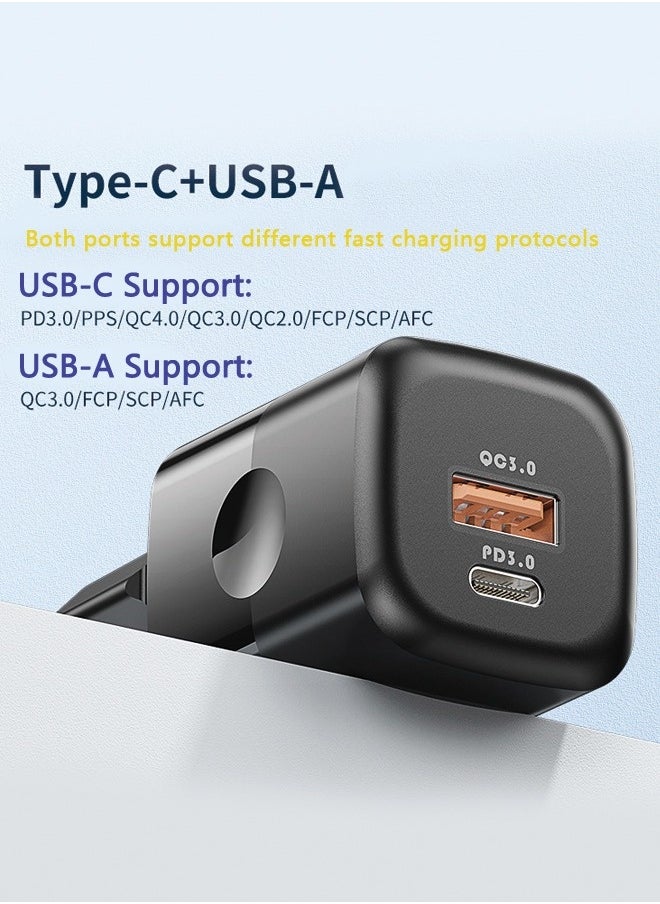 33W GaN Charger Power Fast Charging Adapter Type C PD Fast Charger USB C Charger Head USB A Plug for iPhone Switch ipad Mac,etc Black
