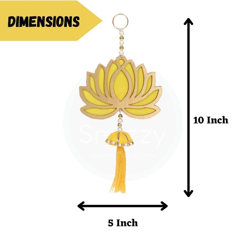 XACA Lotus Toran Hangings for Diwali Navratri Decoration, Floral Wall Hangings for Temple Decor, Pooja Room Decoration Items, Back Dropper, Haldi Decoration Items for Marriage (Yellow, Pack of 7) - Image 3