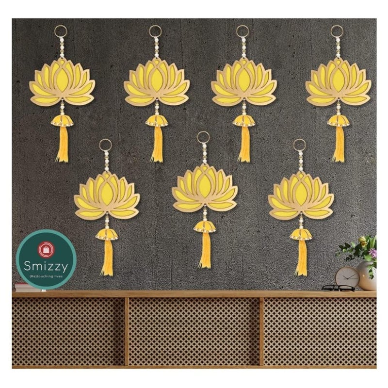 XACA Lotus Toran Hangings for Diwali Navratri Decoration, Floral Wall Hangings for Temple Decor, Pooja Room Decoration Items, Back Dropper, Haldi Decoration Items for Marriage (Yellow, Pack of 7) - Image 2