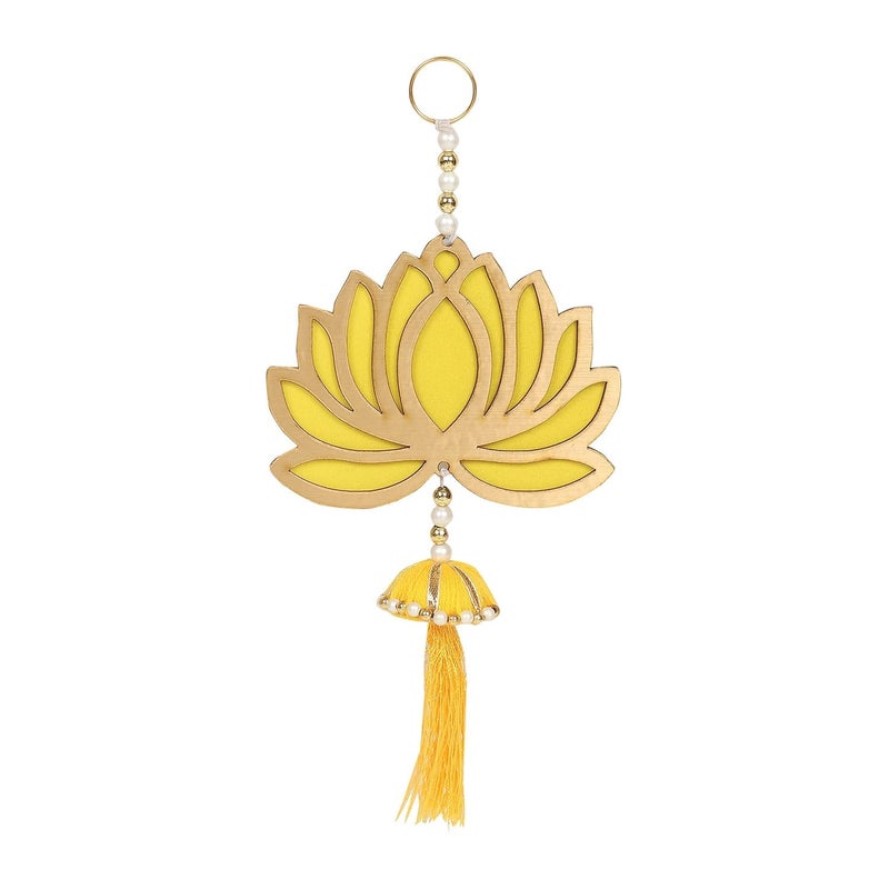 XACA Lotus Toran Hangings for Diwali Navratri Decoration, Floral Wall Hangings for Temple Decor, Pooja Room Decoration Items, Back Dropper, Haldi Decoration Items for Marriage (Yellow, Pack of 7) - Image 4