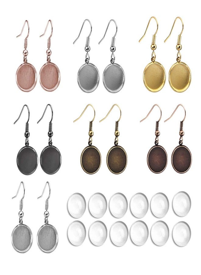 LANBEIDE 12mm Earring Wire Hooks with Glass Cover Cabochon Setting, 84 Pcs 7 Colors Alloy Earring Bezel Trays for Jewelry Making - Image 1