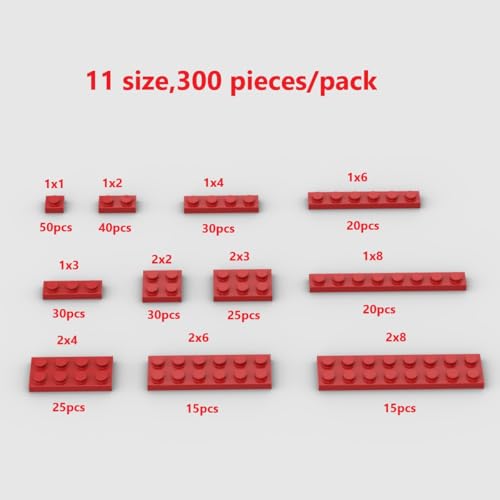 YUJHITP 300 Piece Red Building Plate Bulk Assortment Pack Red Small Base Plate Accessories for Building with 12 Size Compatible with Lego Parts and PiecesColor Red - Image 5