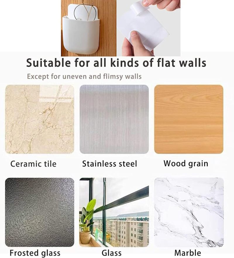 Wall Mount Adhesive Holder: Thick Odorless PP Material, Sturdy Durable, Residue-Free Removable, Charging Hole Multipurpose Storage Solution for Living Room Bedroom Bathroom Small Item Organization - Image 3