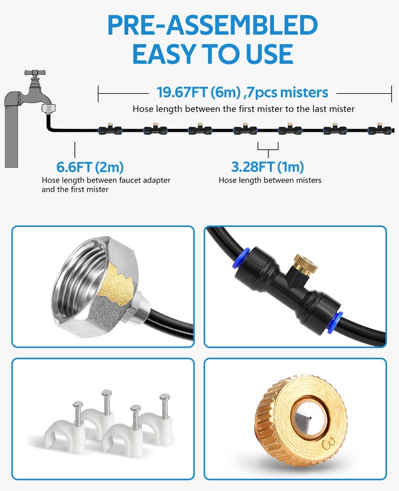 HOMENOTE Misting Cooling System, 26FT (8M) Misting Line + 7 Brass Mist Nozzles + Brass Adapter(3/4") Outdoor Mister for Patio Backyard Garden Greenhouse - Image 2