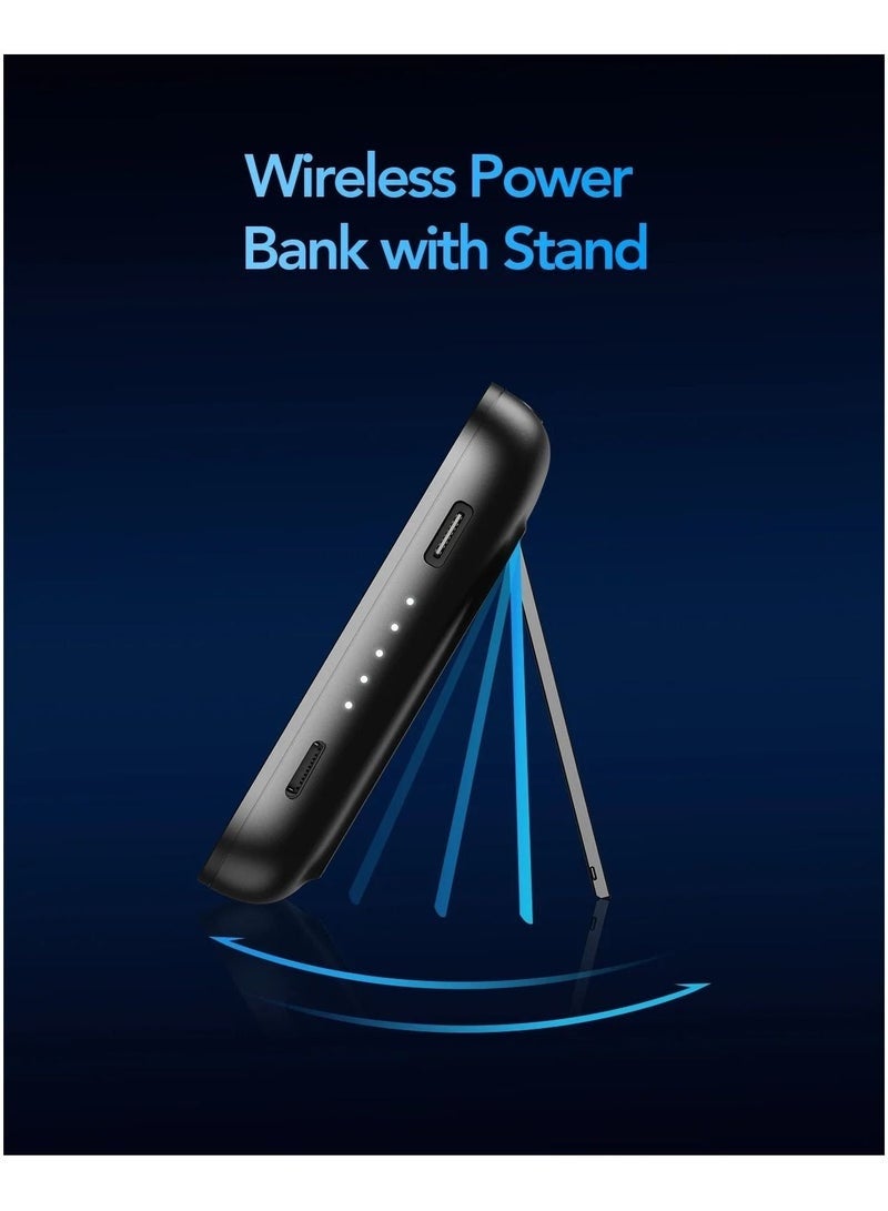 فيجير PD20W Portable Fast Charger Power Bank | 5000mAh Built-in Battery | 15W Magnetic Wireless Charging | Quick Charge USB Output | Foldable Stand | Slim Travel-Friendly Design – Black - Image 4