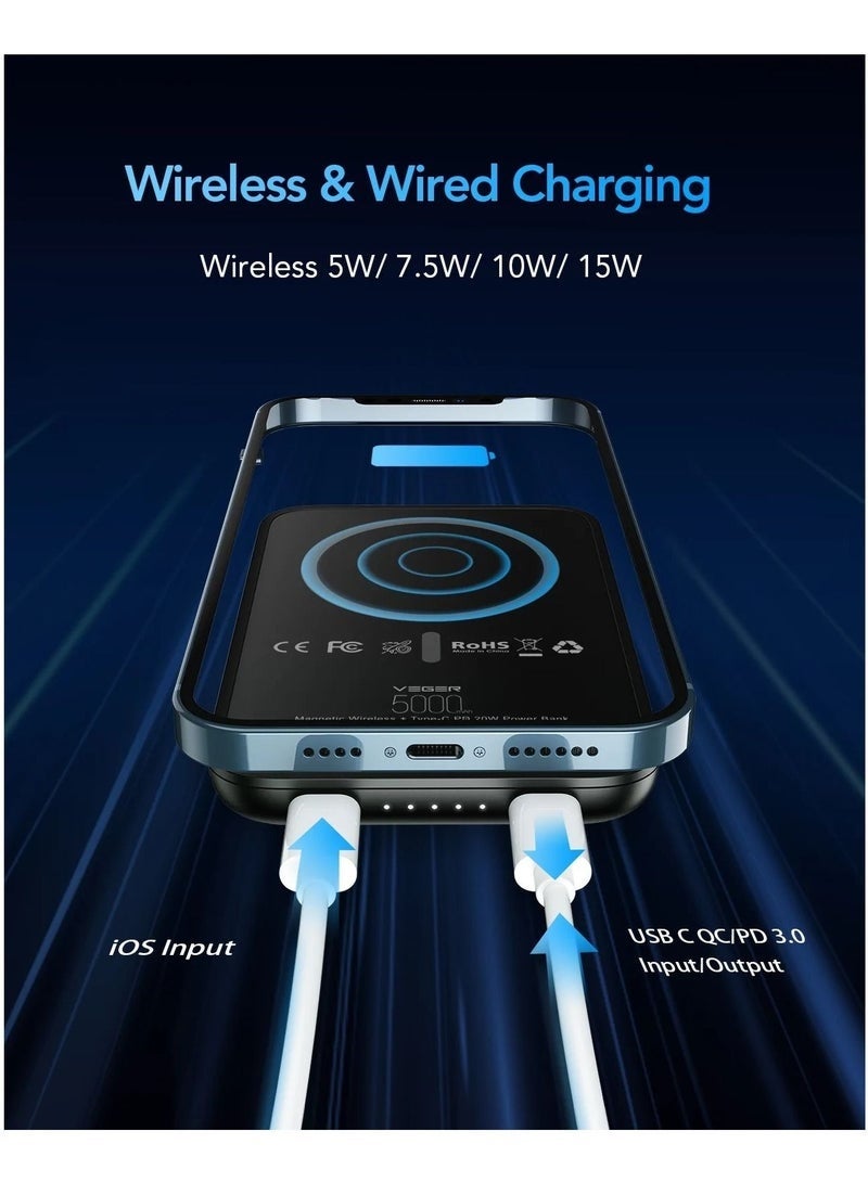 فيجير PD20W Portable Fast Charger Power Bank | 5000mAh Built-in Battery | 15W Magnetic Wireless Charging | Quick Charge USB Output | Foldable Stand | Slim Travel-Friendly Design – Black - Image 5