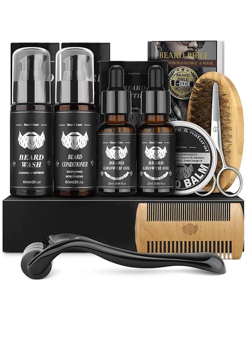 Laseta 9 in 1 Beard Growth Kit - Roller, Serum Oil , Balm and Comb, Stimulate Beard and Hair Growth - Gifts for Men Dad Him Boyfriend Husband Brother  - Image 1