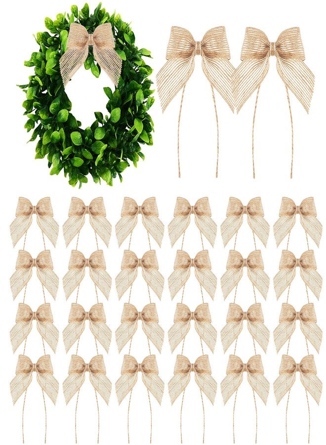 Dingion 50 Pcs Christmas Burlap Bows Mini Handmade Burlap Bows Natural Rustic Bowknot Ornament Farmhouse Decorative Wreath Bowknots for Xmas Tree Wrapping DIY Crafts Holiday Party Supplies - Image 1