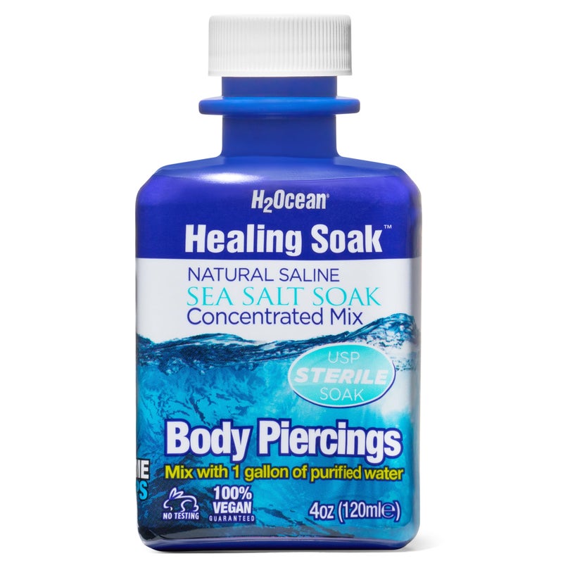H2Ocean Healing Soak Piercing & Wound Sea Salt Bath - Sea Salt Saline Solution for Piercing & Wound Care - Soothing Aftercare for Body Piercings - 4 oz - Image 1