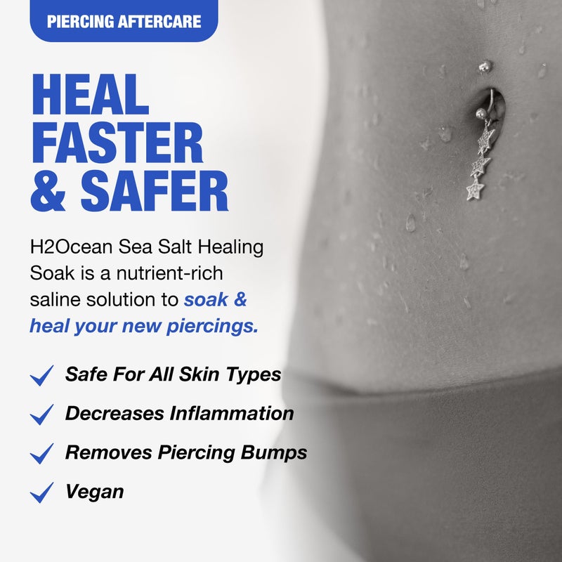 H2Ocean Healing Soak Piercing & Wound Sea Salt Bath - Sea Salt Saline Solution for Piercing & Wound Care - Soothing Aftercare for Body Piercings - 4 oz - Image 2