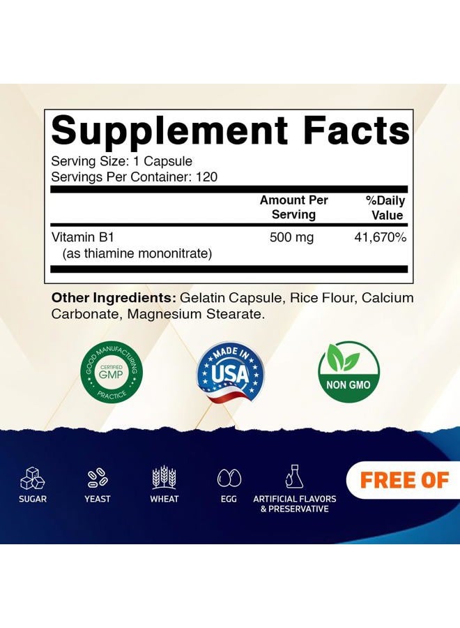 Vitamatic Vitamin B1 (Thiamine) 500mg, 120 Capsules - Image 2