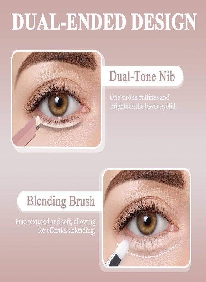 Plman 2PCS Under Eye Highlighter Stick with Brush, Waterproof & Smudge-Proof Under Eye Brightener Pencil, Highlighter Makeup Pen, Lying Silkworm Pencil Highlight & Contouring Stick (DC01-Beige) - Image 3