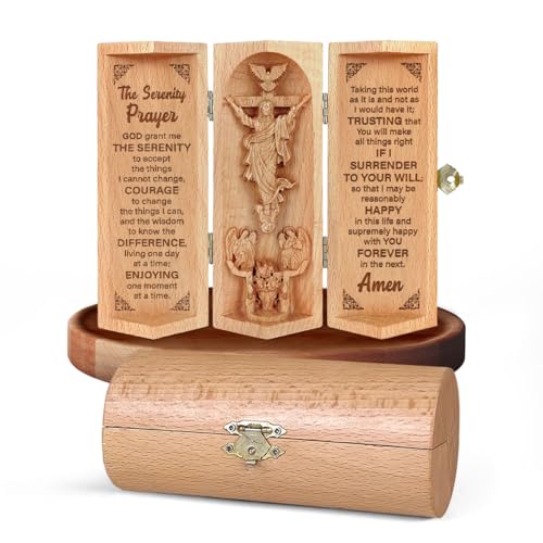 Jesuspirit  Our Father in Heaven Christian Decor Catholic Wooden Statue Sculpture Nativity Family Statue of Jesus Home Decor  Openable Wooden Cylinder Sculpture of Jesus The Serenity