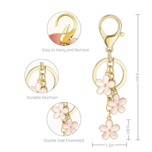 Qubusm 3Pcs Cute Keychain for Women, Flower Enamel Keychains Charms,Sweet Aesthetic Keychains Charms Key chains Accessories for Handbag Backpack Purse Gold Key Chain（White Pink Black - Image 2