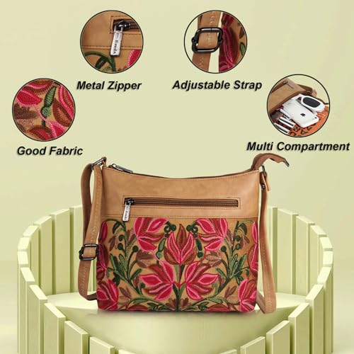 EVEDA Synthetic Leather Gorgeous Embroidered Stylish Design Shoulder Crossbody Side Sling Bag For Women - Image 5
