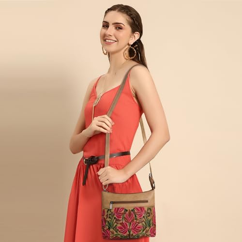 EVEDA Synthetic Leather Gorgeous Embroidered Stylish Design Shoulder Crossbody Side Sling Bag For Women - Image 3