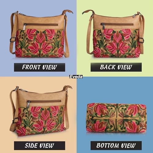 EVEDA Synthetic Leather Gorgeous Embroidered Stylish Design Shoulder Crossbody Side Sling Bag For Women - Image 4