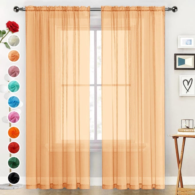 SHEER VOILE WINDOW TREATMENT ROD POCKET CURTAIN PANELS FOR KITCHEN BEDROOM LIVING ROOM DRAPES SUNLIGHT FILTERING PRIVACY SEMI HOME DECOR ASSORTED BEIGE 52 W X 84 L